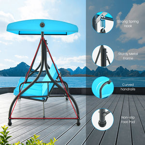 3 Seat Outdoor Porch Swing with Adjustable Canopy-Blue view 9