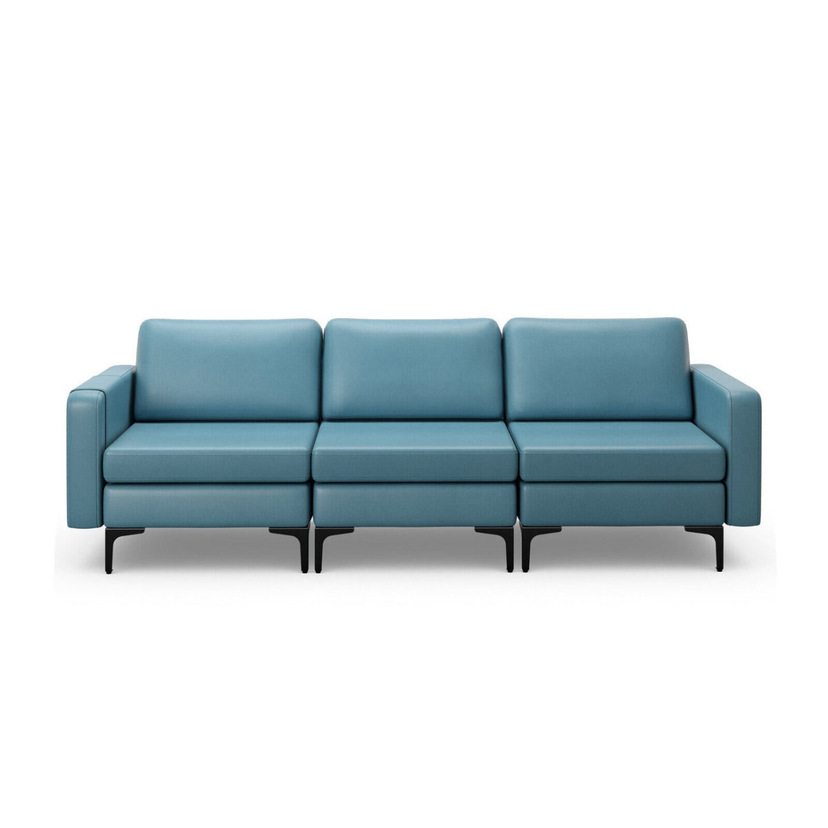3-Seat Sectional Sofa Couch with Armrest Magazine Pocket and Metal Leg-Blue view 4