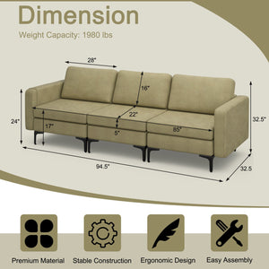 3-Seat Sectional Sofa Couch with Armrest Magazine Pocket and Metal Leg-Green view 5