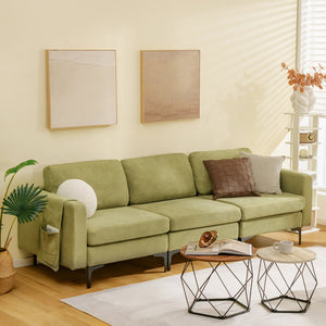 3-Seat Sectional Sofa Couch with Armrest Magazine Pocket and Metal Leg-Green view 6