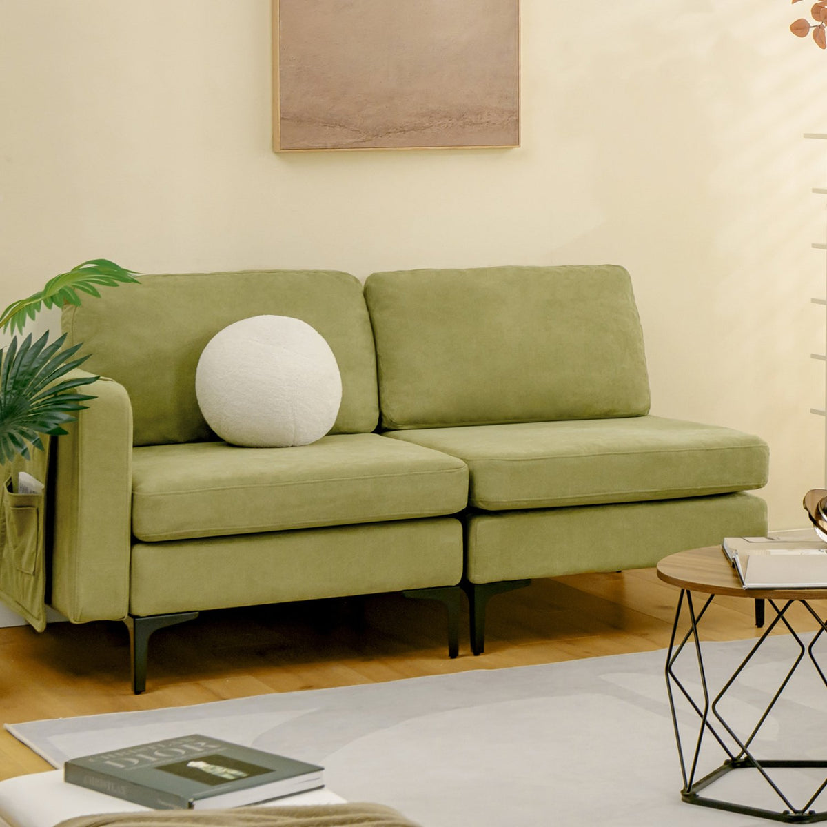 3-Seat Sectional Sofa Couch with Armrest Magazine Pocket and Metal Leg-Green view 7