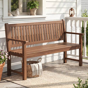 3-Seater Outdoor Wooden Bench 59 inch Large Garden Bench with Backrest-Brown view 2