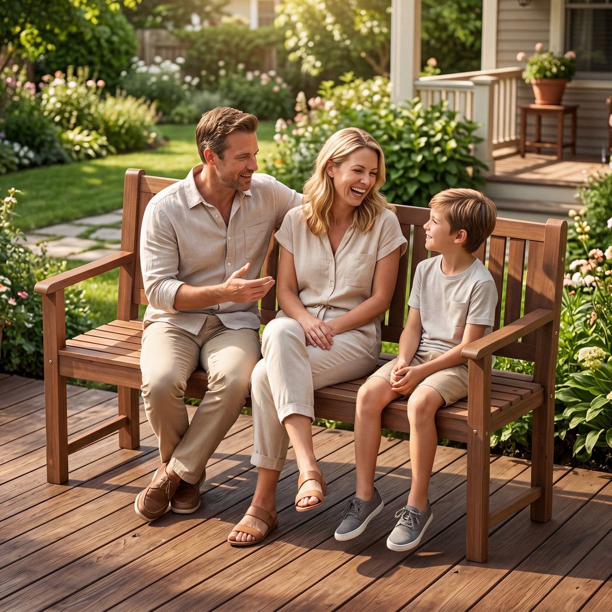 3-Seater Outdoor Wooden Bench 59 inch Large Garden Bench with Backrest-Brown view 6