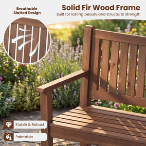 3-Seater Outdoor Wooden Bench 59 inch Large Garden Bench with Backrest-Brown view 7