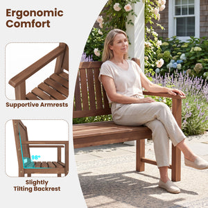3-Seater Outdoor Wooden Bench 59 inch Large Garden Bench with Backrest-Brown view 8