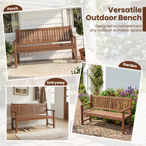 3-Seater Outdoor Wooden Bench 59 inch Large Garden Bench with Backrest-Brown view 9
