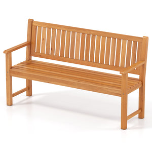 3-Seater Outdoor Wooden Bench 59 inch Large Garden Bench with Backrest-Yellow view 4