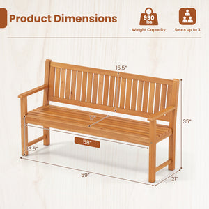 3-Seater Outdoor Wooden Bench 59 inch Large Garden Bench with Backrest-Yellow view 5