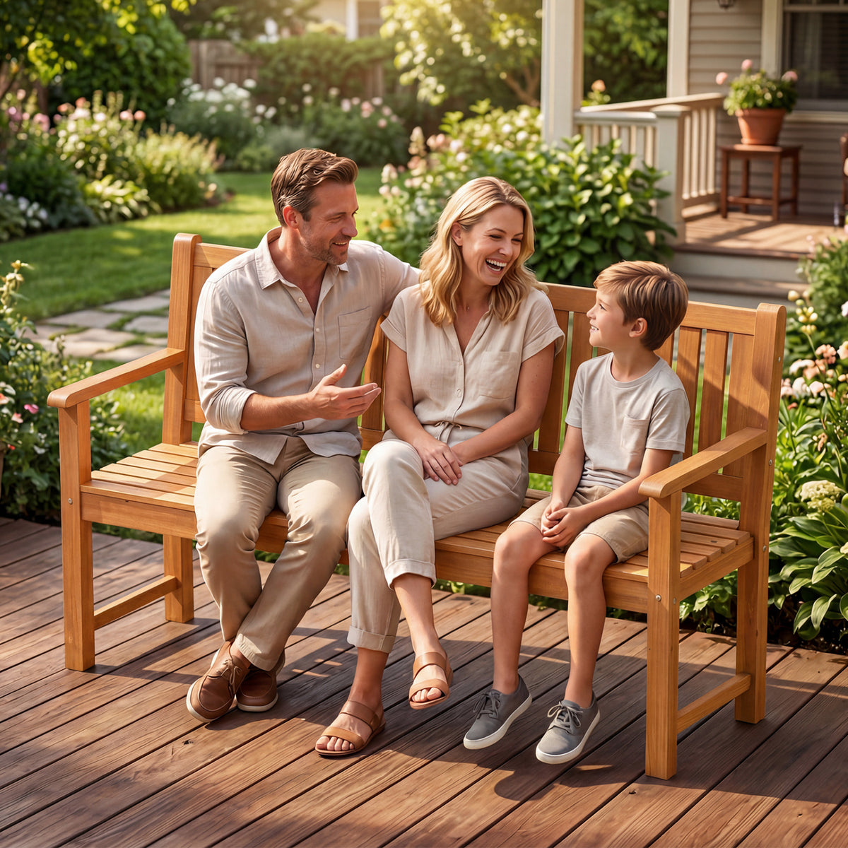 3-Seater Outdoor Wooden Bench 59 inch Large Garden Bench with Backrest-Yellow view 6