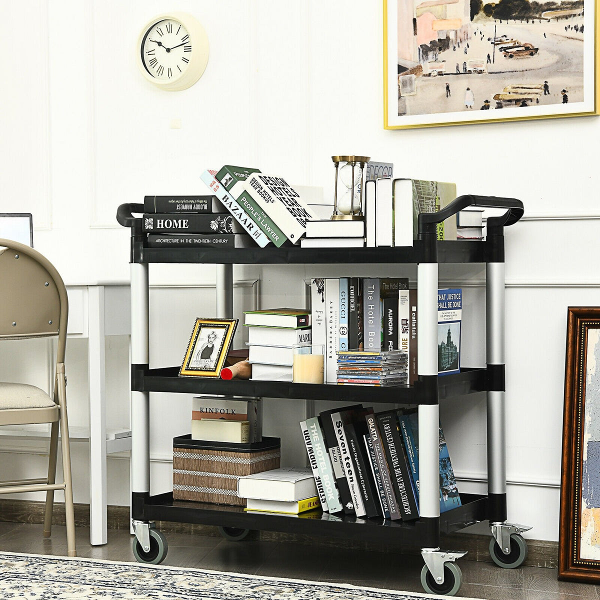 3-Shelf Utility Service Cart Aluminum Frame 490lbs Capacity with Casters view 3