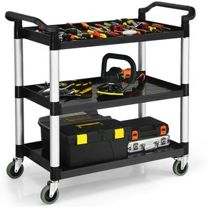 3-Shelf Utility Service Cart Aluminum Frame 490lbs Capacity with Casters view 7