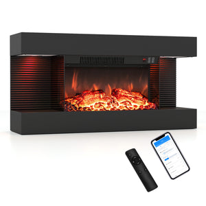 3-Sided Black Wall Mount Electric WiFi Fireplace with Floating Mantel and 12 Flame Ambient-32 inches view 4