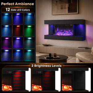 3-Sided Black Wall Mount Electric WiFi Fireplace with Floating Mantel and 12 Flame Ambient-32 inches view 7