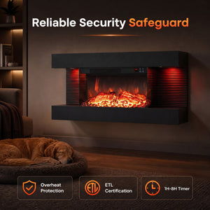 3-Sided Black Wall Mount Electric WiFi Fireplace with Floating Mantel and 12 Flame Ambient-32 inches view 9