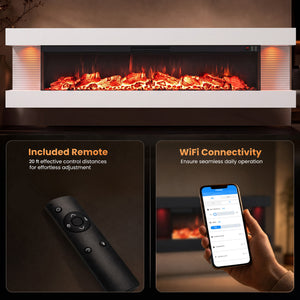 3-Sided White Wall Mount Electric WiFi Fireplace with Floating Mantel and 12 Flame Ambient-60 Inches view 9