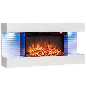 3-Sided, White Wall Mount Electric WiFi Fireplace with Floating Mantel and 12 Flame Ambient Colors-32 inch