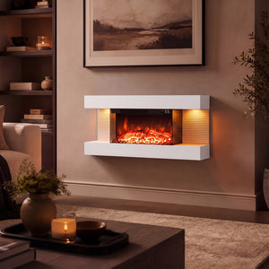 3-Sided, White Wall Mount Electric WiFi Fireplace with Floating Mantel and 12 Flame Ambient Colors-32 inch view 2