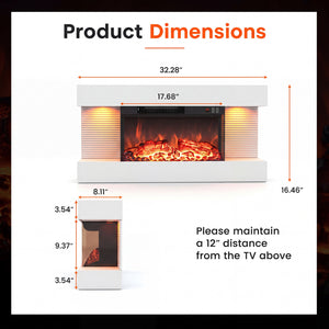 3-Sided, White Wall Mount Electric WiFi Fireplace with Floating Mantel and 12 Flame Ambient Colors-32 inch view 5