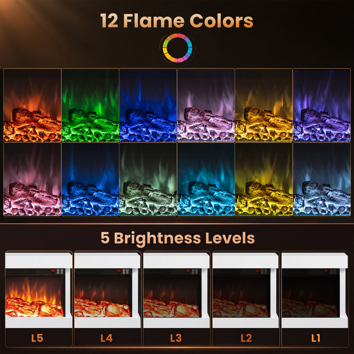 3-Sided, White Wall Mount Electric WiFi Fireplace with Floating Mantel and 12 Flame Ambient Colors-32 inch view 6