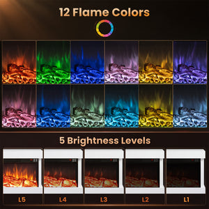 3-Sided, White Wall Mount Electric WiFi Fireplace with Floating Mantel and 12 Flame Ambient Colors-32 inch view 6