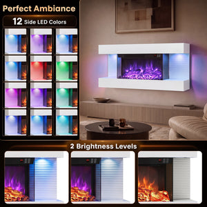 3-Sided, White Wall Mount Electric WiFi Fireplace with Floating Mantel and 12 Flame Ambient Colors-32 inch view 7