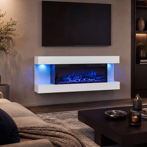 3-Sided, White Wall Mount Electric WiFi Fireplace with Floating Mantel and 12 Flame Ambient Colors-40 inches view 3