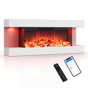 3-Sided, White Wall Mount Electric WiFi Fireplace with Floating Mantel and 12 Flame Ambient Colors-40 inches view 4