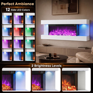 3-Sided, White Wall Mount Electric WiFi Fireplace with Floating Mantel and 12 Flame Ambient Colors-40 inches view 7