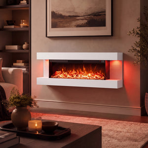 3-Sided, White Wall Mount Electric WiFi Fireplace with Floating Mantel and 12 Flame Ambient Colors-50 inches view 2