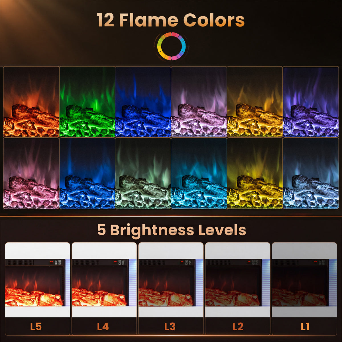 3-Sided, White Wall Mount Electric WiFi Fireplace with Floating Mantel and 12 Flame Ambient Colors-50 inches view 6