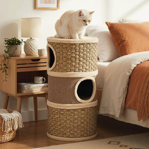 3-Story Cat Condo 28 Inch Multi-level Cat Hideaway with Sisal Scratching Pad-Brown view 3