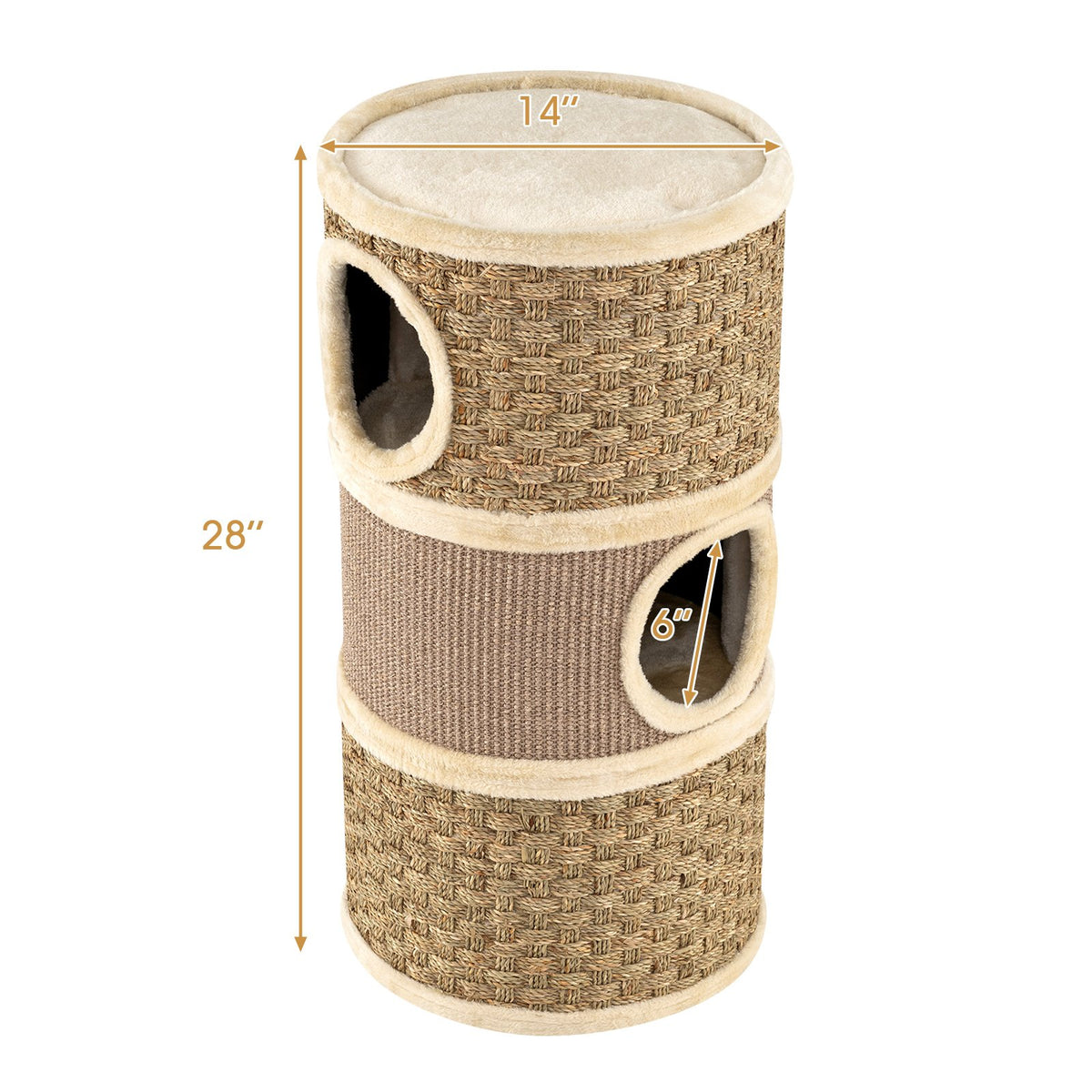 3-Story Cat Condo 28 Inch Multi-level Cat Hideaway with Sisal Scratching Pad-Brown view 5