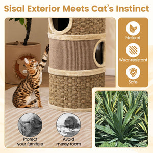 3-Story Cat Condo 28 Inch Multi-level Cat Hideaway with Sisal Scratching Pad-Brown view 8