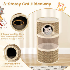 3-Story Cat Condo 28 Inch Multi-level Cat Hideaway with Sisal Scratching Pad-Brown view 9