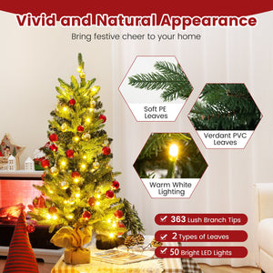 3 Feet Mini Pre-Lit Artificial Christmas Tree Tabletop Xmas Tree with Burlap Base view 8