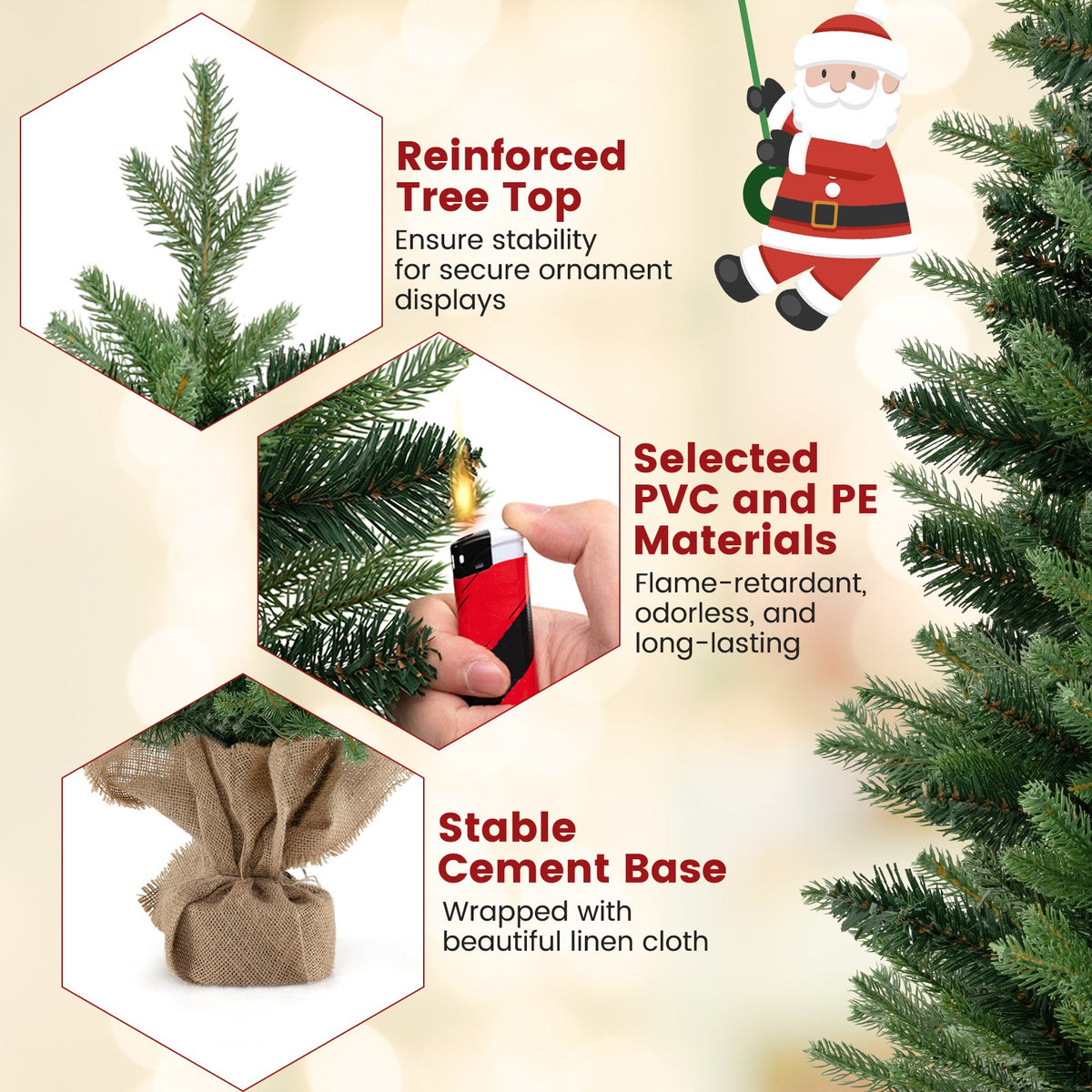 3 Feet Mini Pre-Lit Artificial Christmas Tree Tabletop Xmas Tree with Burlap Base view 9