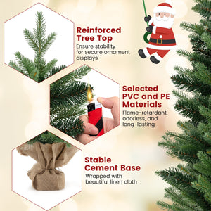 3 Feet Mini Pre-Lit Artificial Christmas Tree Tabletop Xmas Tree with Burlap Base view 9