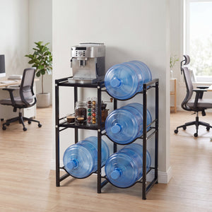 3-Tier 5 Gallon Water Jug Holder with Shelves-Black view 2
