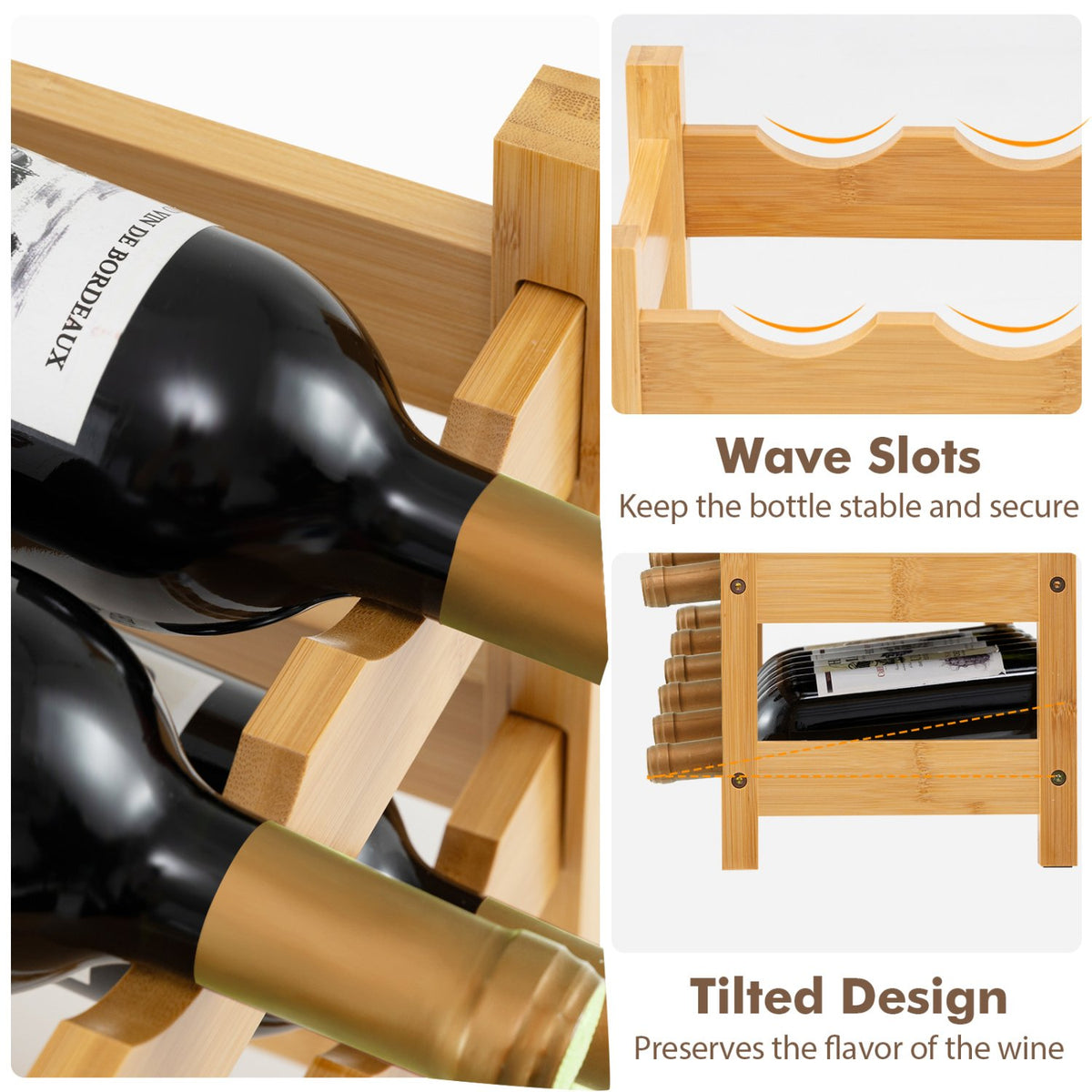3-Tier Bamboo Freestanding Countertop Wine Bottle Organizer-Natural view 8