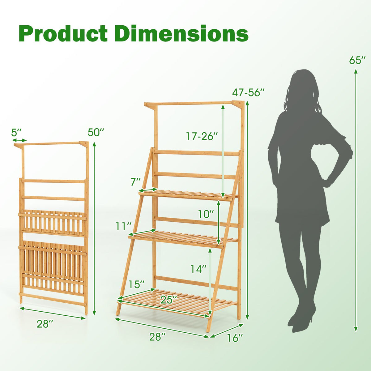 3 Tier Bamboo Hanging Plant Stand with Height Adjustable Hanger Rod-Natural view 4