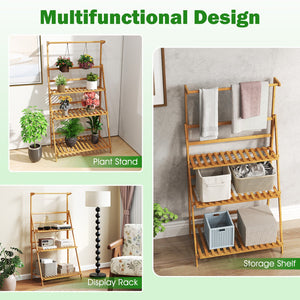 3 Tier Bamboo Hanging Plant Stand with Height Adjustable Hanger Rod-Natural view 9