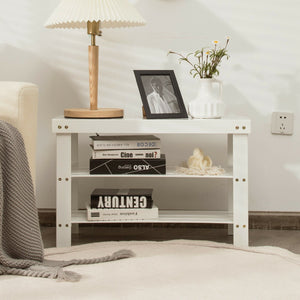 3-Tier Bamboo Shoe Bench Holds up to 6 Pairs for Entry-White view 3