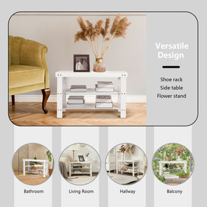 3-Tier Bamboo Shoe Bench Holds up to 6 Pairs for Entry-White view 7