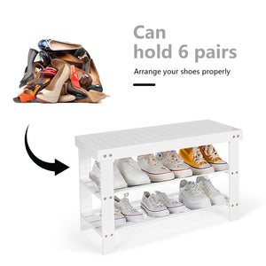 3-Tier Bamboo Shoe Bench Holds up to 6 Pairs for Entry-White view 8