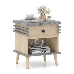 3-Tier Bedside Table Nightstand with Antique Grey Faux Marble Top-Grey view 4