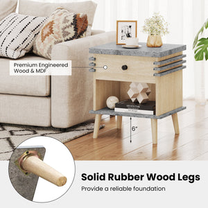 3-Tier Bedside Table Nightstand with Antique Grey Faux Marble Top-Grey view 8