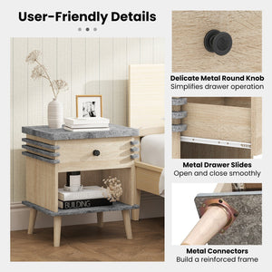 3-Tier Bedside Table Nightstand with Antique Grey Faux Marble Top-Grey view 9