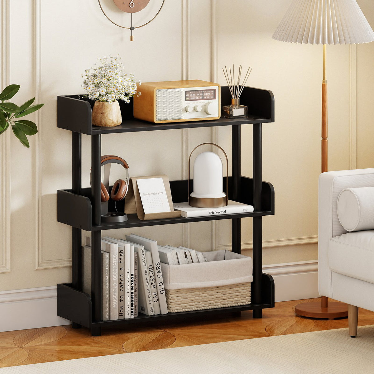3-Tier Bookshelf with Anti-Tipping Kit and Industrial Storage Unit for Living Room-Black view 2