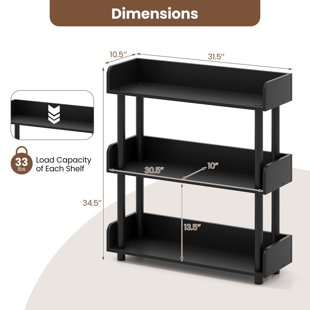 3-Tier Bookshelf with Anti-Tipping Kit and Industrial Storage Unit for Living Room-Black view 5