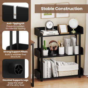 3-Tier Bookshelf with Anti-Tipping Kit and Industrial Storage Unit for Living Room-Black view 7